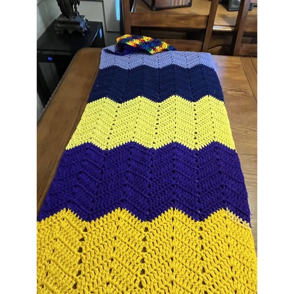 Multicolor Purple & Rainbow Chevron Crochet Knit Blanket Scarf Wrap Handmade - Picture 5 of 9